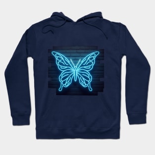 Neon Butterfly on a brick wall Hoodie